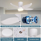 Homefire LED Deckenventilator mit Beleuchtung und Fernbedienung - 34W Deckenleuchte mit Ventilator Weiß 95cm, 6 Geschwindigkeiten, Leise, Dimmbare, Lampe mit Ventilator für Schlafzimmer Wohnzimmer - Homefire