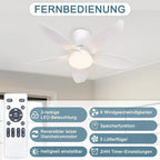 Homefire LED Deckenventilator mit Beleuchtung und Fernbedienung - 34W Deckenleuchte mit Ventilator Weiß 95cm, 6 Geschwindigkeiten, Leise, Dimmbare, Lampe mit Ventilator für Schlafzimmer Wohnzimmer - Homefire