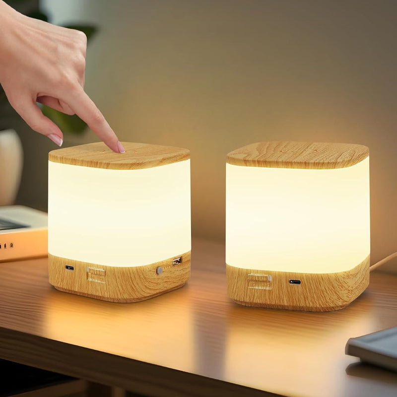 Homefire LED Nachttischlampe Touch Dimmbar - 3600mAH Akku Nachtlicht Dimmbare USB Aufladbar Holzmaserung Tischlampe Kabellos mit 3 Farbtemperatur&Timing Nachtlampe für Kinder - Homefire