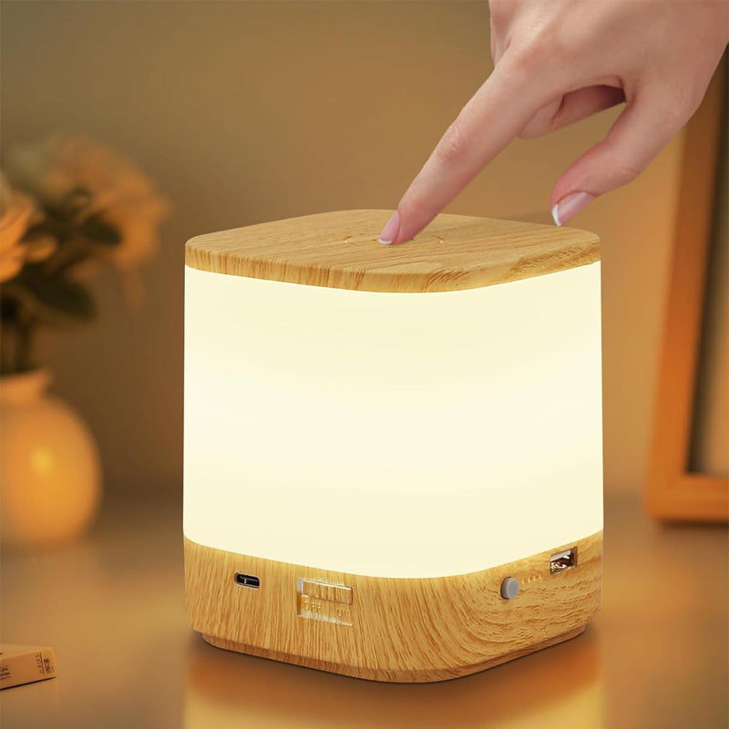 Homefire LED Nachttischlampe Touch Dimmbar: Tischlampe Akku 1800mAH USB Aufladbar Nachttischlampe Kabellos mit 3 Farbtemperaturen&Timing Nachtlicht Kinder für Schlafzimmer (Holzmaserung, 1800mAH) - Homefire