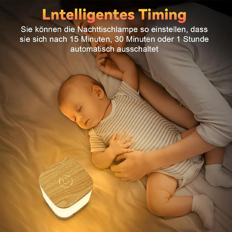 Homefire LED Nachttischlampe Touch Dimmbar: Tischlampe Akku 1800mAH USB Aufladbar Nachttischlampe Kabellos mit 3 Farbtemperaturen&Timing Nachtlicht Kinder für Schlafzimmer (Holzmaserung, 1800mAH) - Homefire
