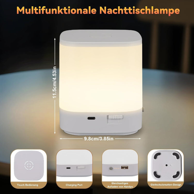 Homefire LED Nachttischlampe Touch Dimmbar: Tischlampe Akku 3600mAH USB Aufladbar Weiß Nachttischlampe Kabellos mit 3 Farbtemperatur&Timing Funktion Nachtlicht Kinder für Schlafzimmer - Homefire