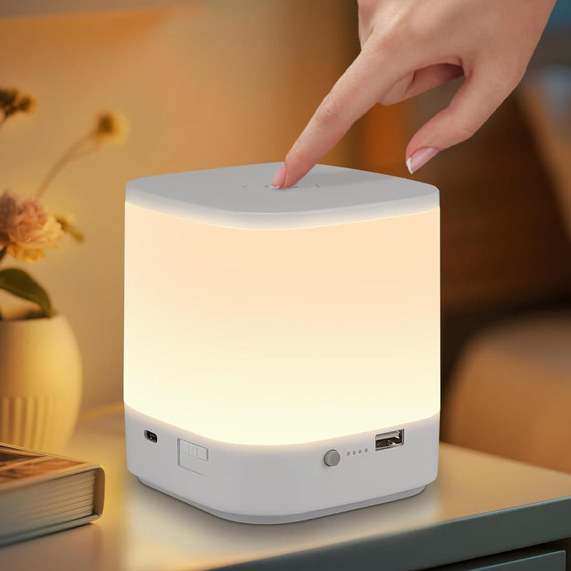 Homefire LED Nachttischlampe Touch Dimmbar: Tischlampe Akku 3600mAH USB Aufladbar Weiß Nachttischlampe Kabellos mit 3 Farbtemperatur&Timing Funktion Nachtlicht Kinder für Schlafzimmer - Homefire