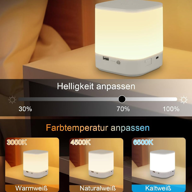 Homefire LED Nachttischlampe Touch Dimmbar: Tischlampe Akku 3600mAH USB Aufladbar Weiß Nachttischlampe Kabellos mit 3 Farbtemperatur&Timing Funktion Nachtlicht Kinder für Schlafzimmer - Homefire