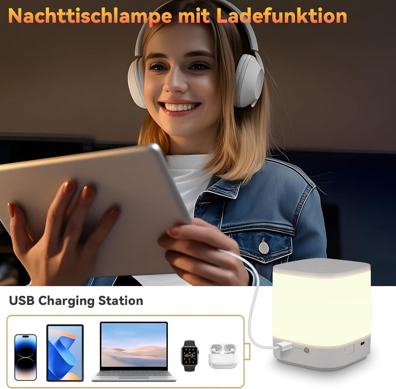 Homefire LED Nachttischlampe Touch Dimmbar: Tischlampe Akku 3600mAH USB Aufladbar Weiß Nachttischlampe Kabellos mit 3 Farbtemperatur&Timing Funktion Nachtlicht Kinder für Schlafzimmer - Homefire