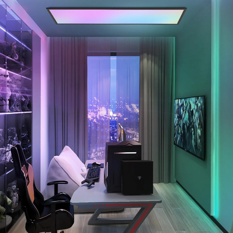 Homefire LED Panel 100x25 Deckenleuchte - Dimmbar Deckenpanel RGB Farbwechsel Lang Deckenlampe Flach mit Fernbedienung Groß 24W Schwarz Rechteckig Bürolampe Decke für Büro Spielzimmer Wohnzimmer - Homefire