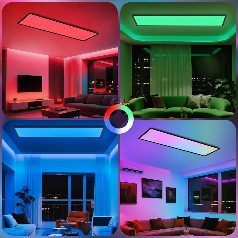 Homefire LED Panel 100x25 Deckenleuchte - Dimmbar Deckenpanel RGB Farbwechsel Lang Deckenlampe Flach mit Fernbedienung Groß 24W Schwarz Rechteckig Bürolampe Decke für Büro Spielzimmer Wohnzimmer - Homefire