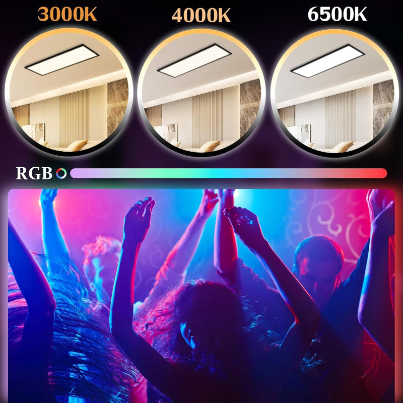 Homefire LED Panel 100x25 Deckenleuchte - Dimmbar Deckenpanel RGB Farbwechsel Lang Deckenlampe Flach mit Fernbedienung Groß 24W Schwarz Rechteckig Bürolampe Decke für Büro Spielzimmer Wohnzimmer - Homefire