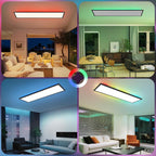 Homefire LED Panel 100x25 Dimmbar - Deckenpanel RGB Backlight Farbwechsel Büro Lang Deckenleuchte Flach mit Fernbedienung Groß Bürolampe 24W Schwarz Rechteckig Deckenlampe für Spielzimmer Wohnzimmer - Homefire