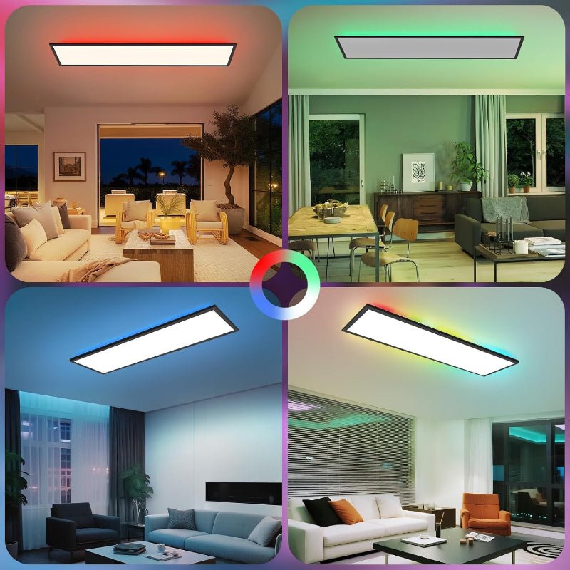 Homefire LED Panel 100x25 Dimmbar - Deckenpanel RGB Backlight Farbwechsel Büro Lang Deckenleuchte Flach mit Fernbedienung Groß Bürolampe 24W Schwarz Rechteckig Deckenlampe für Spielzimmer Wohnzimmer - Homefire