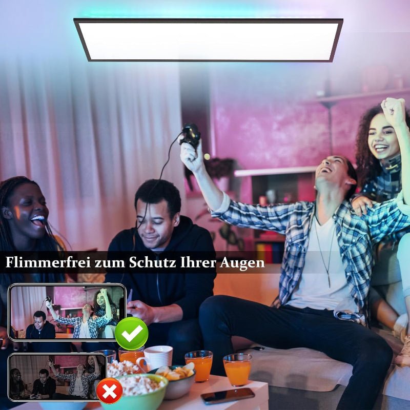 Homefire LED Panel 100x25 Dimmbar - Deckenpanel RGB Backlight Farbwechsel Büro Lang Deckenleuchte Flach mit Fernbedienung Groß Bürolampe 24W Schwarz Rechteckig Deckenlampe für Spielzimmer Wohnzimmer - Homefire