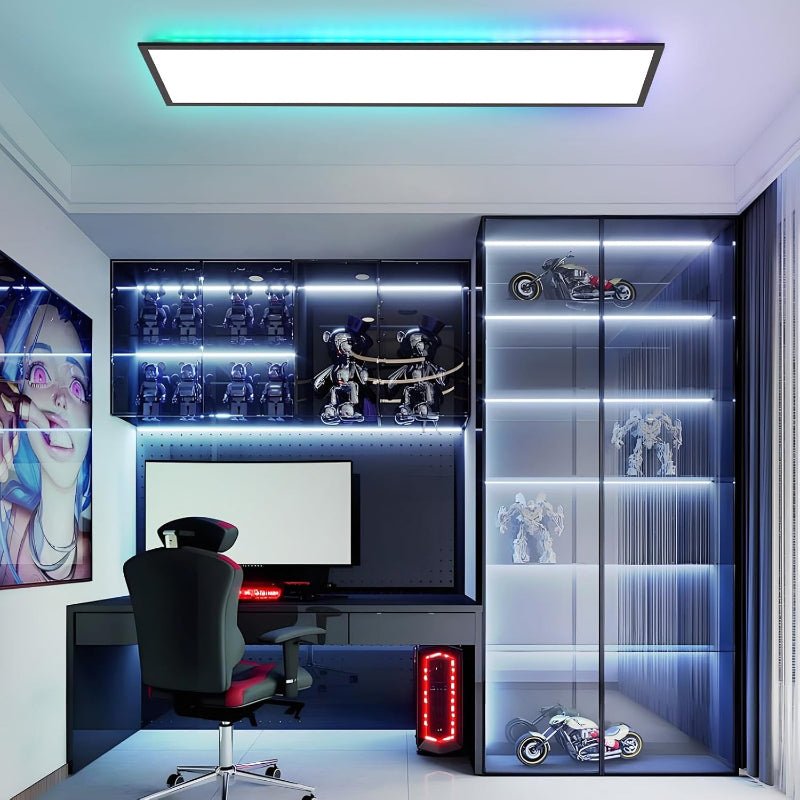 Homefire LED Panel 100x25 Dimmbar - Deckenpanel RGB Backlight Farbwechsel Büro Lang Deckenleuchte Flach mit Fernbedienung Groß Bürolampe 24W Schwarz Rechteckig Deckenlampe für Spielzimmer Wohnzimmer - Homefire