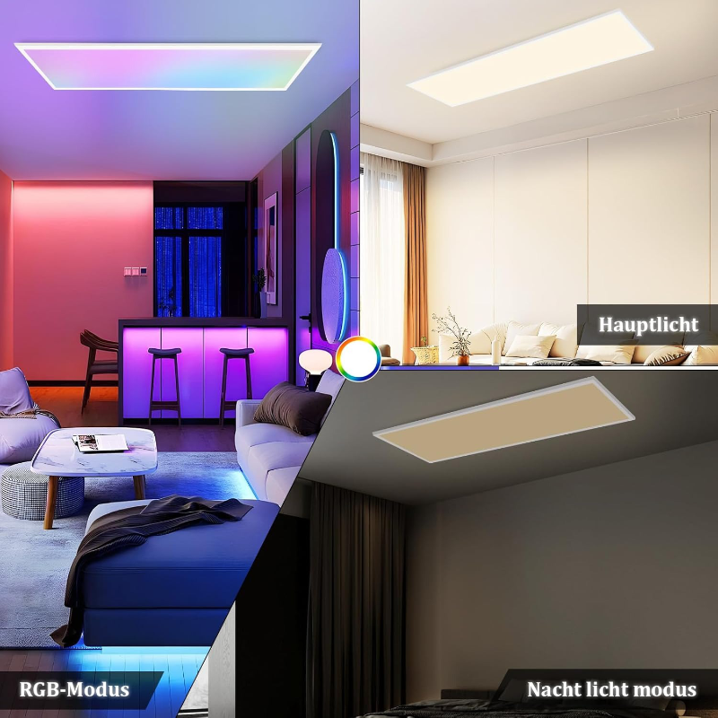Homefire LED Panel 120x30cm - LED Deckenleuchte Dimmbar RGB Farbwechsel Deckenpanel Bürolampe 39W Weiß Flach Lang Deckenlampe mit Speicherfunktion für Wohnzimmer Büro Schlafzimmer - Homefire