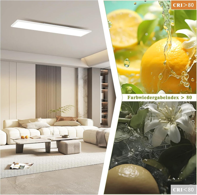 Homefire LED Panel Deckenleuchte Dimmbar -Flach Deckenlampe Lang Rechteckig Deckenpanel Weiße 24W 100x25cm Tageslichtlampe mit Fernbedienung für Büro Küche Flur Wohnzimmer Schlafzimmer - Homefire