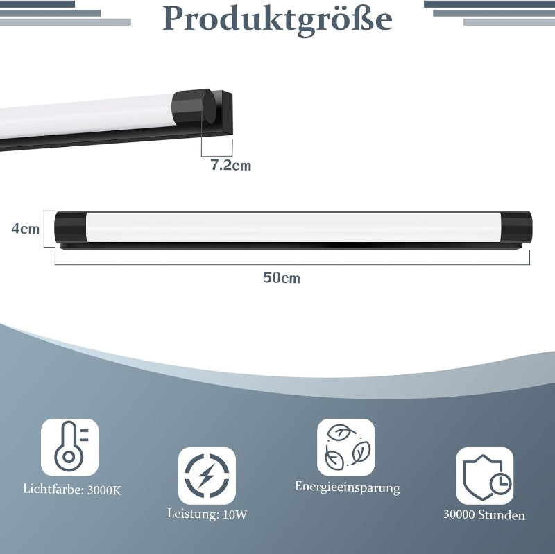 Homefire LED Spiegelleuchte Bad 50CM - 10W Spiegellampe Badezimmer Schwarz Warmweiß 3000K Badlampe Wand Wasserdicht IP44 Wandlampe Modern Wandleuchte für Flur Wohnzimmer Badezimmerspiegel - Homefire