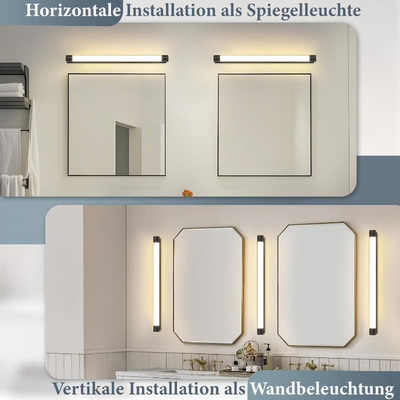 Homefire LED Spiegelleuchte Bad 50CM - 10W Spiegellampe Badezimmer Schwarz Warmweiß 3000K Badlampe Wand Wasserdicht IP44 Wandlampe Modern Wandleuchte für Flur Wohnzimmer Badezimmerspiegel - Homefire