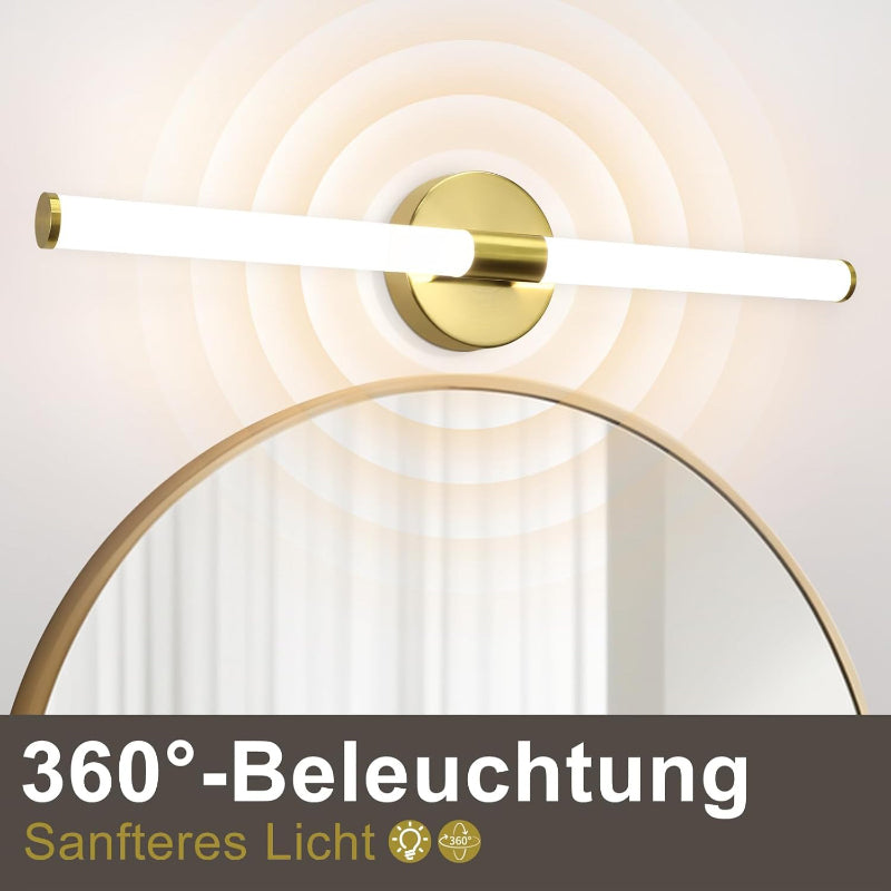 Homefire LED Spiegelleuchte Bad 60CM - Spiegellampe Badezimmer Gold Badleuchte Wand 8W Wasserdicht IP44 Wandlampe Modern Neutralweiß 4000K Wandleuchte für Badschrank Küche Flur - Homefire