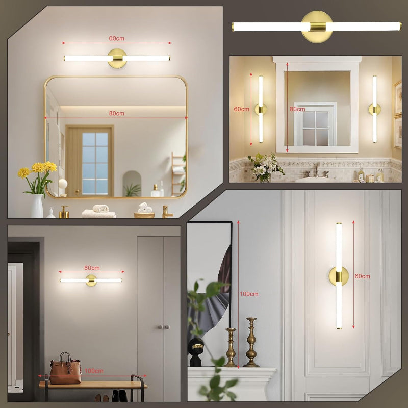 Homefire LED Spiegelleuchte Bad 60CM - Spiegellampe Badezimmer Gold Badleuchte Wand 8W Wasserdicht IP44 Wandlampe Modern Neutralweiß 4000K Wandleuchte für Badschrank Küche Flur - Homefire