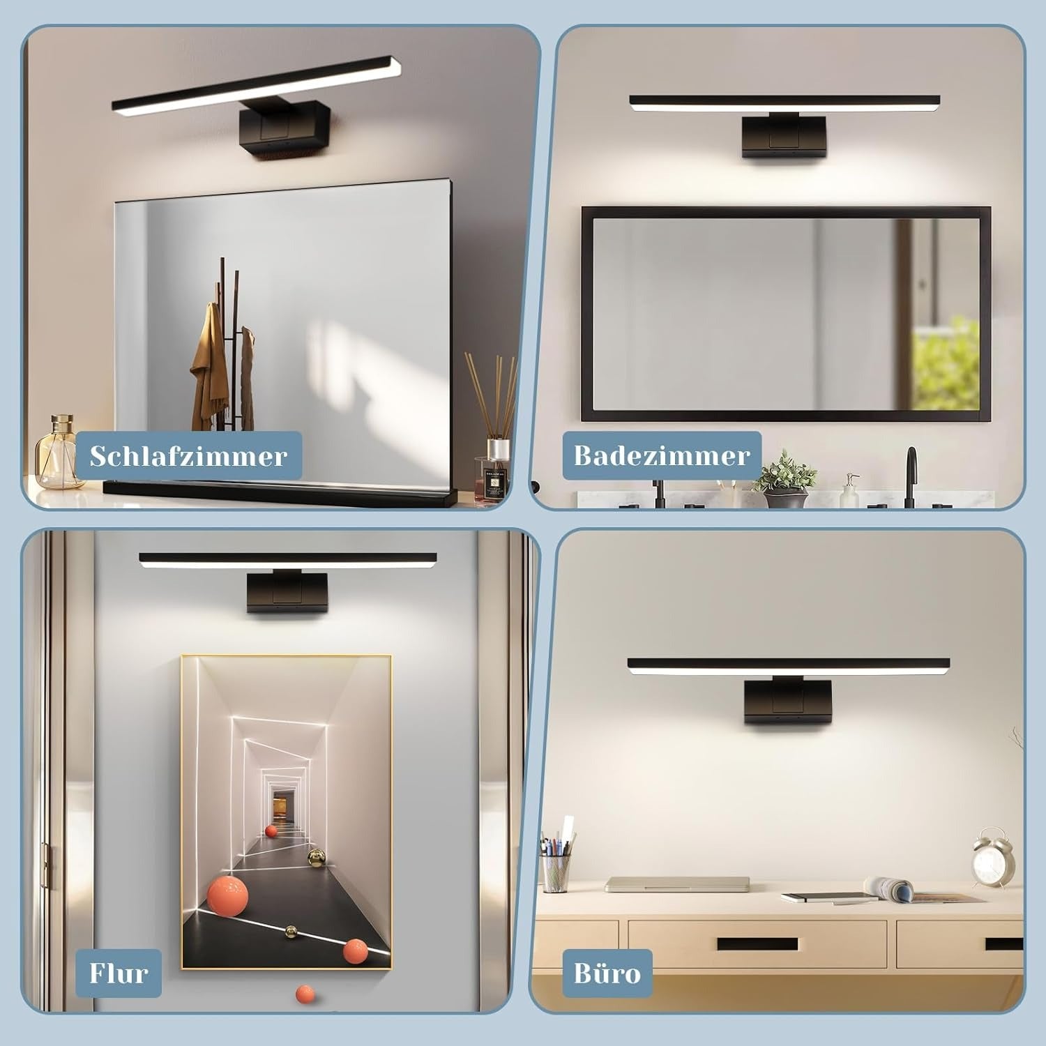 Homefire LED Spiegelleuchte Bad - 60CM Spiegellampe Schwarz Badezimmer Badlampe Wand Wasserdicht IP44 Wandlampe Modern Neutralweiß 4000K Wandleuchte für Keller Küche Badschrank [Energieklasse F] - Homefire