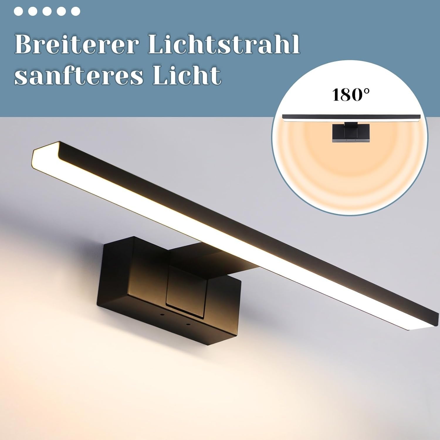 Homefire LED Spiegelleuchte Bad - 60CM Spiegellampe Schwarz Badezimmer Badlampe Wand Wasserdicht IP44 Wandlampe Modern Neutralweiß 4000K Wandleuchte für Keller Küche Badschrank [Energieklasse F] - Homefire