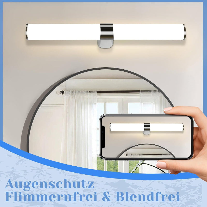 Homefire LED Spiegelleuchte Bad Spiegellampe - 15W Badleuchte Wand 60CM Chrom Wandlampe Wasserdicht IP44 Wandleuchte Neutralweiß 4000K Feuchtraumleuchte Modern für Badezimmer Keller Küche Badschrank [Energieklasse F] - Homefire
