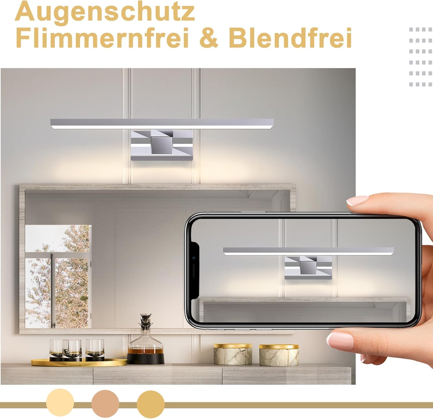 Homefire LED Spiegelleuchte Bad Spiegellampe - Badleuchte Wand 40CM Wandlampe Badezimmer 8W Wasserdicht IP44 Wandleuchte Chrom Modern Neutralweiß 4000K Badlampe Wandmontage für Keller Küche Badschrank - Homefire