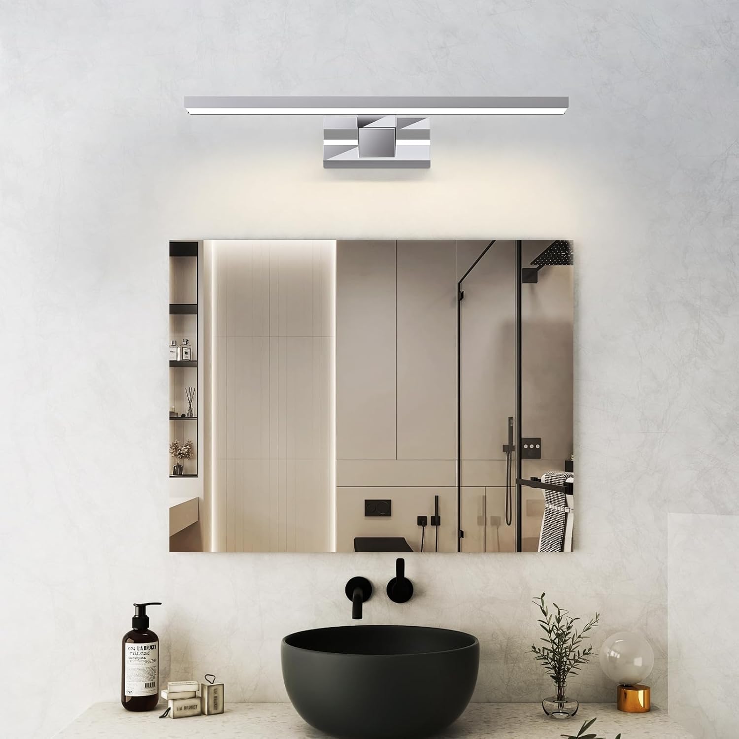 Homefire LED Spiegelleuchte Bad Spiegellampe - Badleuchte Wand 40CM Wandlampe Badezimmer 8W Wasserdicht IP44 Wandleuchte Chrom Modern Neutralweiß 4000K Badlampe Wandmontage für Keller Küche Badschrank - Homefire