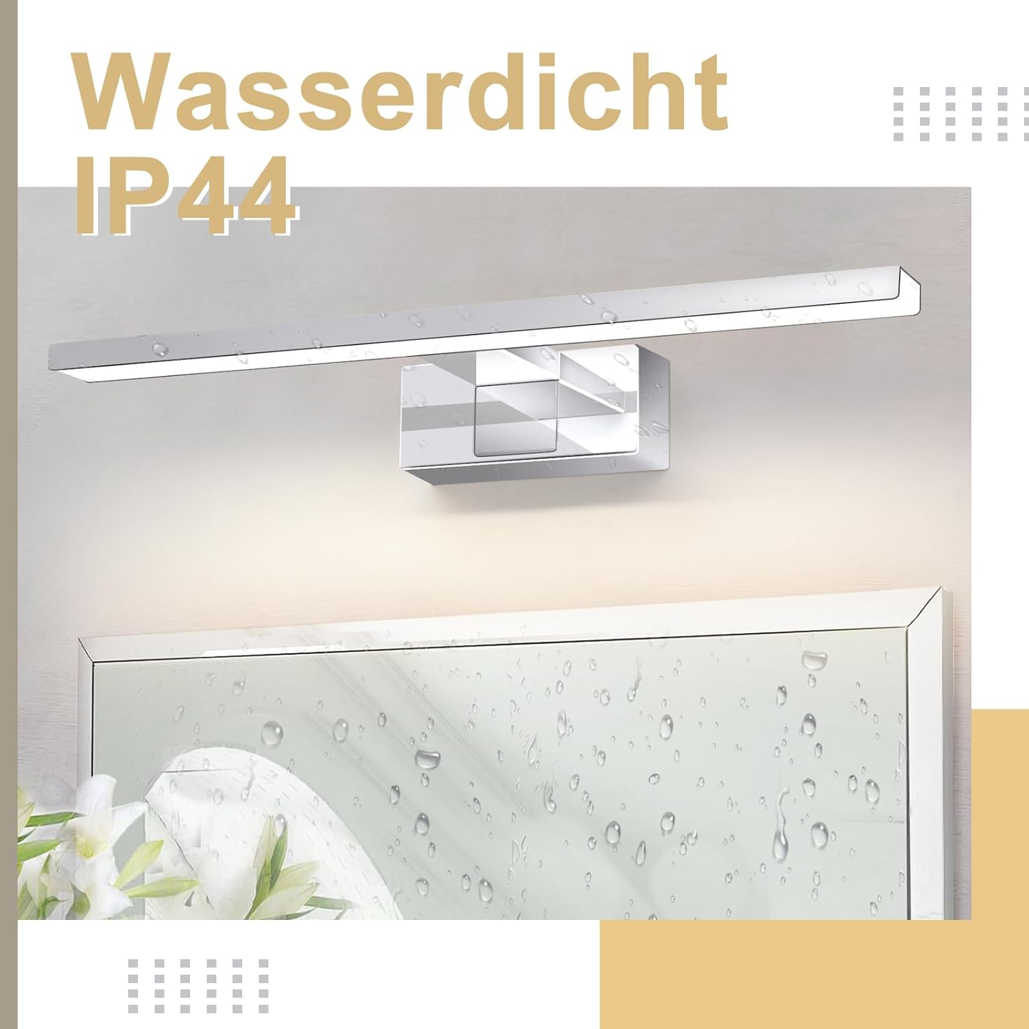 Homefire LED Spiegelleuchte Bad Spiegellampe - Badleuchte Wand 40CM Wandlampe Badezimmer 8W Wasserdicht IP44 Wandleuchte Chrom Modern Neutralweiß 4000K Badlampe Wandmontage für Keller Küche Badschrank - Homefire