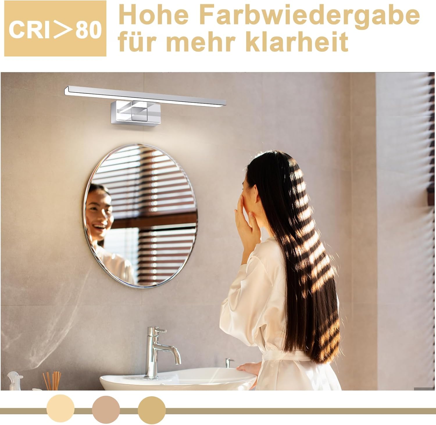 Homefire LED Spiegelleuchte Bad Spiegellampe - Badleuchte Wand 40CM Wandlampe Badezimmer 8W Wasserdicht IP44 Wandleuchte Chrom Modern Neutralweiß 4000K Badlampe Wandmontage für Keller Küche Badschrank - Homefire