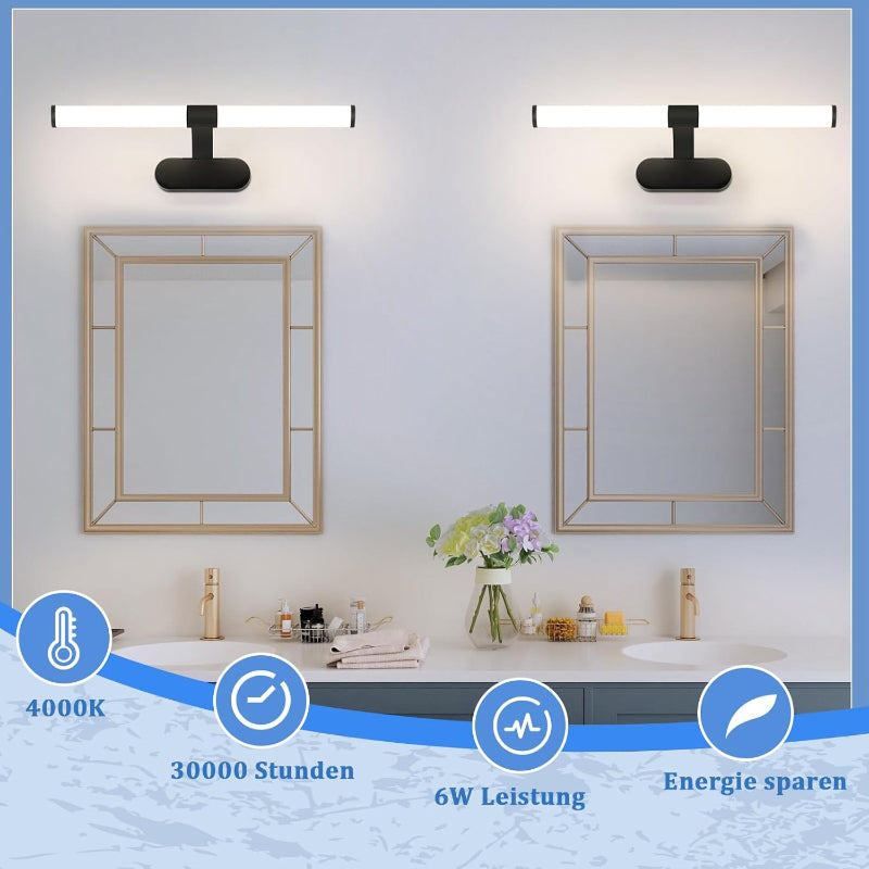Homefire LED Spiegelleuchte Bad Spiegellampe - Schwarz Badleuchte Wand 40CM Wandlampe Badezimmer 6W Modern Wasserdicht IP44 Wandleuchte Neutralweiß 4000K Badlampe für Keller Küche Badschrank [Energieklasse E] - Homefire