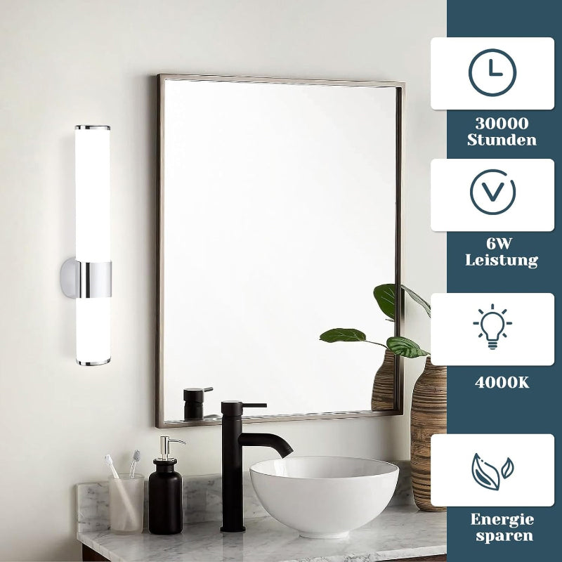 Homefire LED Spiegelleuchte Bad Wandlampe - 6W Spiegellampe Badleuchte Wand 35CM Badezimmer Wasserdicht IP44 Chrom Modern Neutralweiß 4000K Badlampe Wandleuchte für Keller Küche Badschrank [Energieklasse F] - Homefire