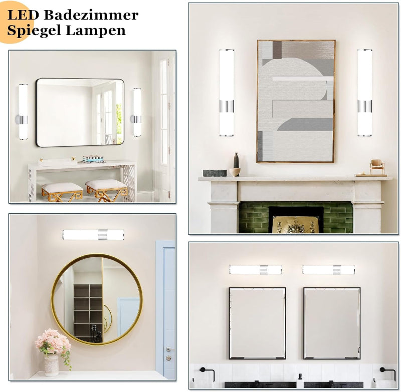 Homefire LED Spiegelleuchte Bad Wandlampe - 6W Spiegellampe Badleuchte Wand 35CM Badezimmer Wasserdicht IP44 Chrom Modern Neutralweiß 4000K Badlampe Wandleuchte für Keller Küche Badschrank [Energieklasse F] - Homefire