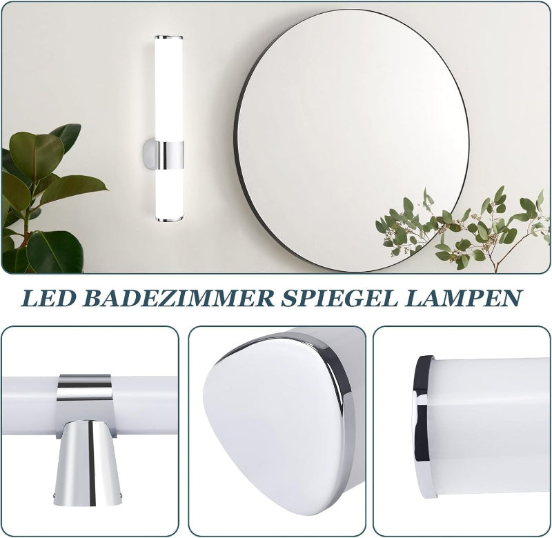 Homefire LED Spiegelleuchte Bad Wandlampe - 6W Spiegellampe Badleuchte Wand 35CM Badezimmer Wasserdicht IP44 Chrom Modern Neutralweiß 4000K Badlampe Wandleuchte für Keller Küche Badschrank [Energieklasse F] - Homefire