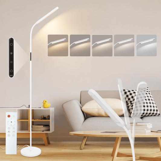 Homefire LED Stehlampe Dimmbar Standleuchte - Standleuchte 11W Weiß 3000K-6500K 5 Farbtemperaturen 5 Helligkeiten Drehbar Leselampe Touch Control 1H Timer Bodenlampe für Wohnzimmer Kinderzimmer Sofa - Homefire