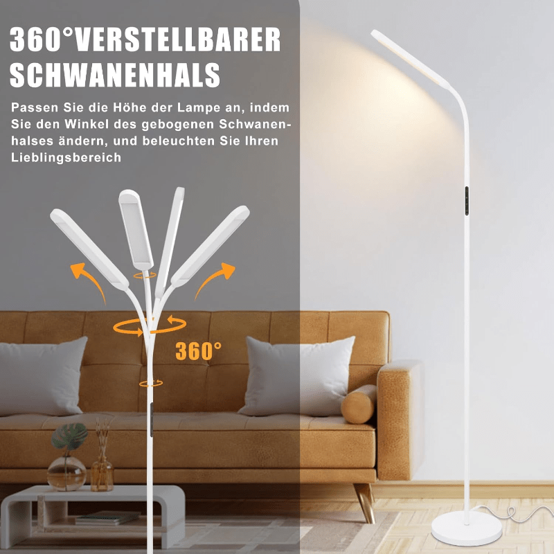 Homefire LED Stehlampe Dimmbar Standleuchte - Standleuchte 11W Weiß 3000K-6500K 5 Farbtemperaturen 5 Helligkeiten Drehbar Leselampe Touch Control 1H Timer Bodenlampe für Wohnzimmer Kinderzimmer Sofa - Homefire