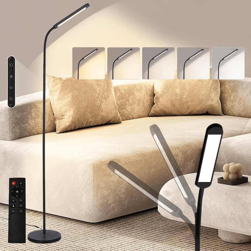 Homefire LED Stehlampe Dimmbar Standleuchte - Standleuchte 11W Weiß 3000K-6500K 5 Farbtemperaturen 5 Helligkeiten Drehbar Leselampe Touch Control 1H Timer Bodenlampe für Wohnzimmer Kinderzimmer Sofa - Homefire