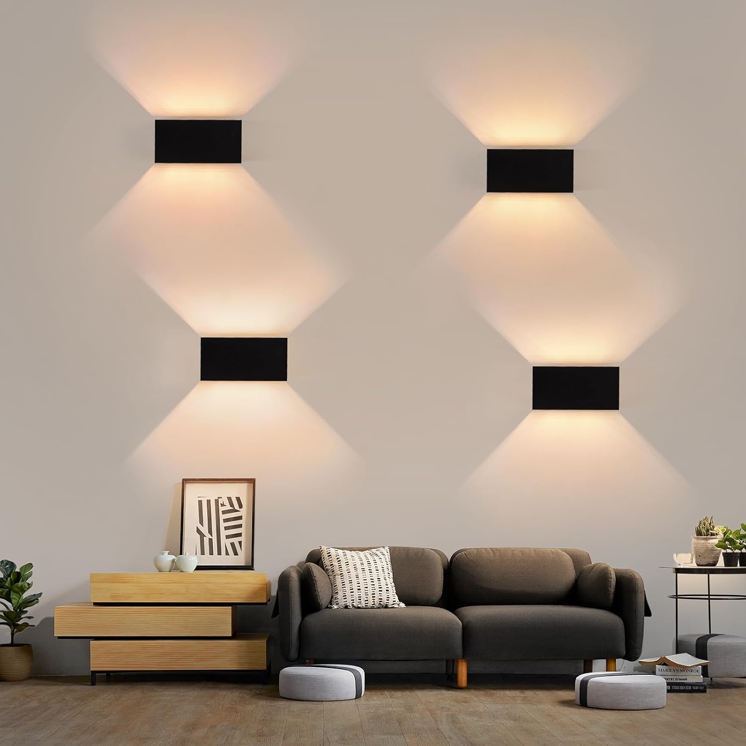 Homefire LED Wandleuchte Aussen Wandlampe - 4ER 2 Flammig Außenwandleuchte Schwarz IP65 Wasserdicht Aussenlampe 3000K Up Down Wandleuchten Innen/Aussen G9 Flurlampe für Hauswand Treppenhaus - Homefire