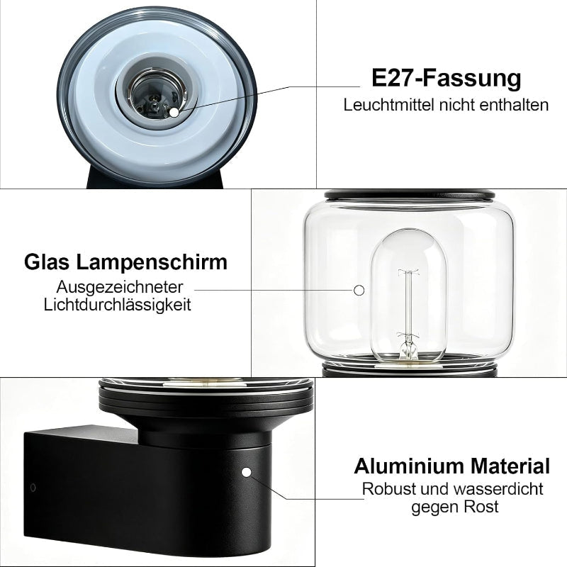 Homefire LED Wandleuchte Innen & Aussen - Wandbeleuchtung E27 Terrassenbeleuchtung IP65 Wandlampe Hauswand AußEnlampe Wand Outdoor Wall AußEnleuchte Balkon Schlafzimmer MAX.40W ohne Leuchtmittel - Homefire