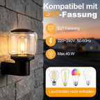 Homefire LED Wandleuchte Innen & Aussen - Wandbeleuchtung E27 Terrassenbeleuchtung IP65 Wandlampe Hauswand AußEnlampe Wand Outdoor Wall AußEnleuchte Balkon Schlafzimmer MAX.40W ohne Leuchtmittel - Homefire