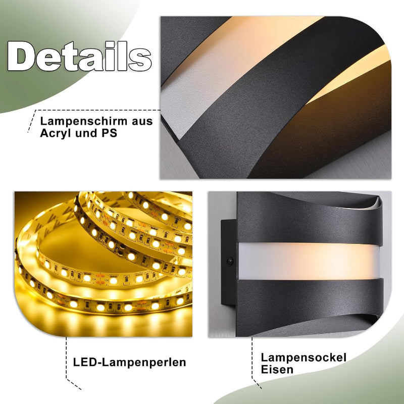 Homefire LED Wandleuchte Innen Schwarz - Wandlampe Up and Down Leuchten 5W 3000K Warmweiß Wandleuchten Industrial Treppenhaus Beleuchtung Aus Metall+Acryl Wandbeleuchtung für Flur Schlafzimmer Küche - Homefire
