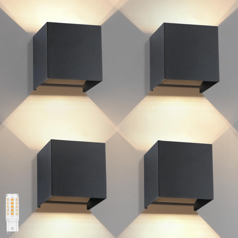 Homefire LED Wandleuchte innen Wandlampe aussen: 2er Set Außenwandleuchte Schwarz Up Down Aussenlampe Wand mit austauschbarer G9 IP65 Außenleuchte Außenlampe 3000K Aussen Wandbeleuchtung für Hauswand [Energieklasse F] - Homefire
