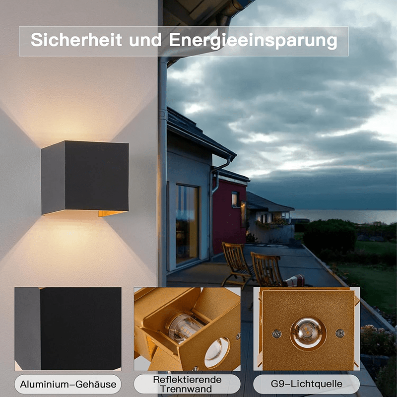 Homefire LED Wandleuchte Innen Wandlampe - Aussenlampe Schwarz Gold Wandbeleuchtung Aussen Außenwandleuchte Up Down IP65 Wandstrahler 3000K Warmweiß Außenlampe G9 für Hauswand Treppenhaus Flur Garten [Energieklasse F] - Homefire