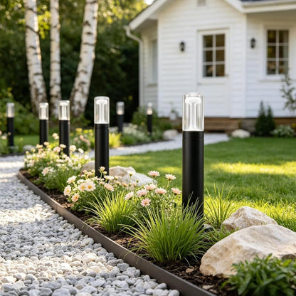 Homefire LED Wegeleuchte Außen Wegelampe - Pollerleuchte Glas IP65 Wetterfest 40cm Gartenleuchte Schwarz 10W Warmweiß Wegbeleuchtung Außenleuchte für Garten Rasen Hof Weg Terrasse Balkon Deko - Homefire