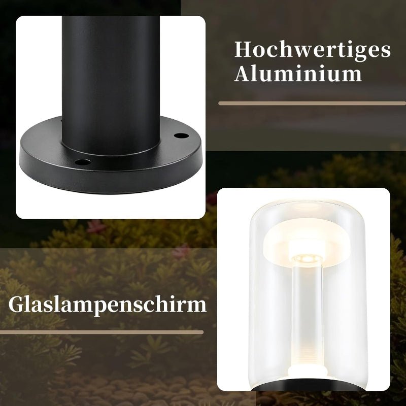 Homefire LED Wegeleuchte Außen Wegelampe - Pollerleuchte Glas IP65 Wetterfest 40cm Gartenleuchte Schwarz 10W Warmweiß Wegbeleuchtung Außenleuchte für Garten Rasen Hof Weg Terrasse Balkon Deko - Homefire