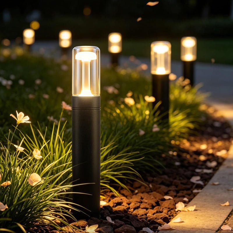 Homefire LED Wegeleuchte Außen Wegelampe - Pollerleuchte Glas IP65 Wetterfest 40cm Gartenleuchte Schwarz 10W Warmweiß Wegbeleuchtung Außenleuchte für Garten Rasen Hof Weg Terrasse Balkon Deko - Homefire
