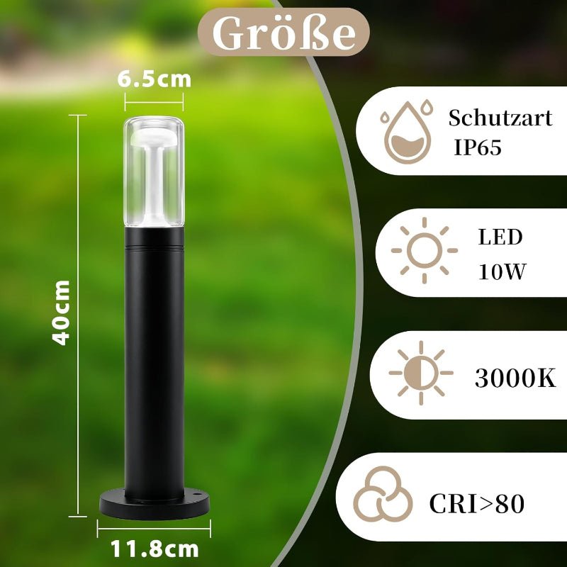 Homefire LED Wegeleuchte Außen Wegelampe - Pollerleuchte Glas IP65 Wetterfest 40cm Gartenleuchte Schwarz 10W Warmweiß Wegbeleuchtung Außenleuchte für Garten Rasen Hof Weg Terrasse Balkon Deko - Homefire