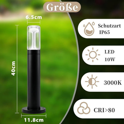 Homefire LED Wegeleuchte Außen Wegelampe - Pollerleuchte Glas IP65 Wetterfest 40cm Gartenleuchte Schwarz 10W Warmweiß Wegbeleuchtung Außenleuchte für Garten Rasen Hof Weg Terrasse Balkon Deko - Homefire