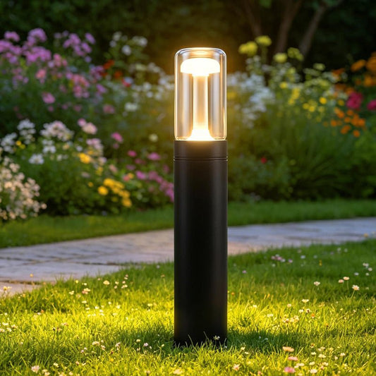 Homefire LED Wegeleuchte Außen Wegelampe - Pollerleuchte Glas IP65 Wetterfest 40cm Gartenleuchte Schwarz 10W Warmweiß Wegbeleuchtung Außenleuchte für Garten Rasen Hof Weg Terrasse Balkon Deko - Homefire