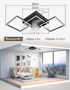 Homefire Moderne Deckenlampe mit Ventilator 68cm - Deckenventilator mit Beleuchtung 6-Gang LED Deckenventilatoren mit Licht Dimmbar mit Fernbedienung Timer für Wohnzimmer Esszimmer - Homefire