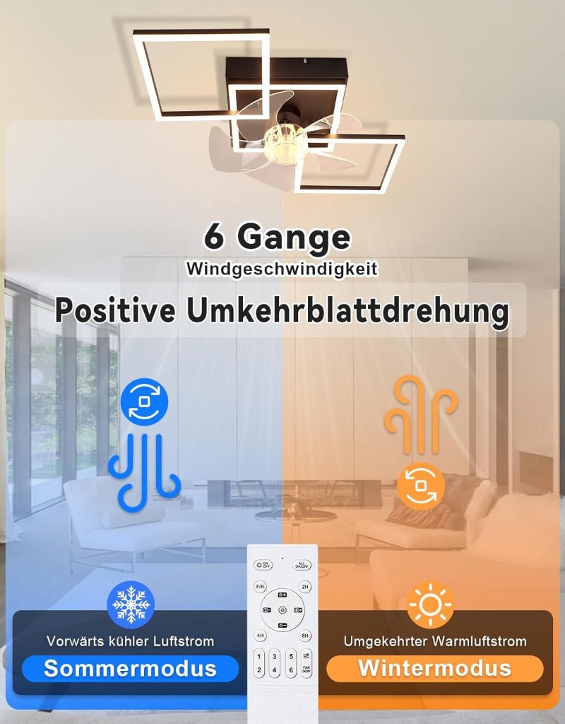 Homefire Moderne Deckenlampe mit Ventilator 68cm - Deckenventilator mit Beleuchtung 6-Gang LED Deckenventilatoren mit Licht Dimmbar mit Fernbedienung Timer für Wohnzimmer Esszimmer - Homefire